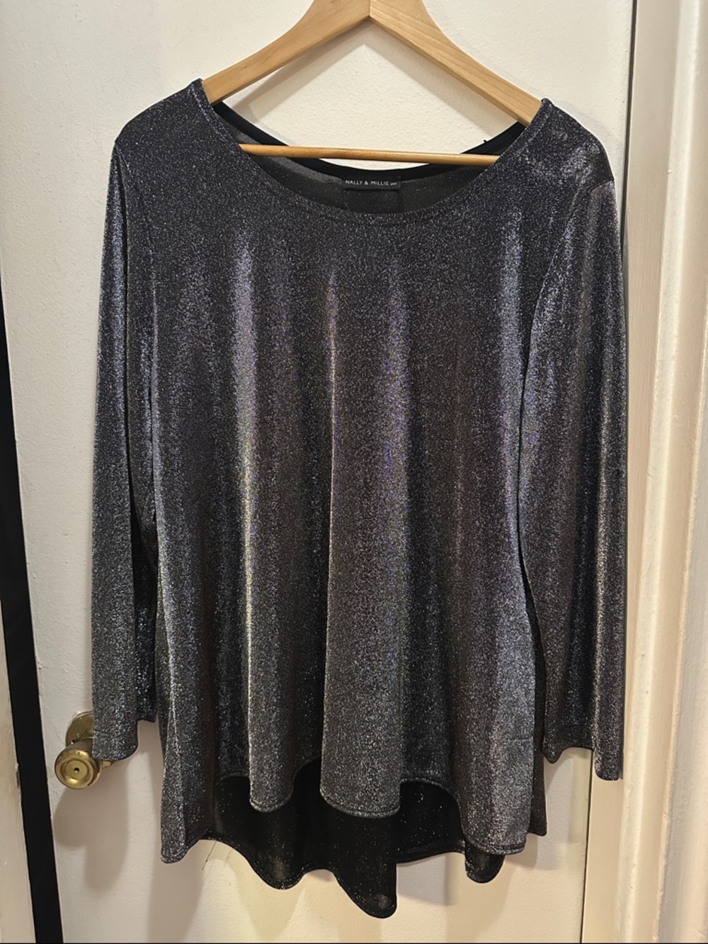 Halogen Shimmery Charcoal Long-Sleeve Metallic Knit Top